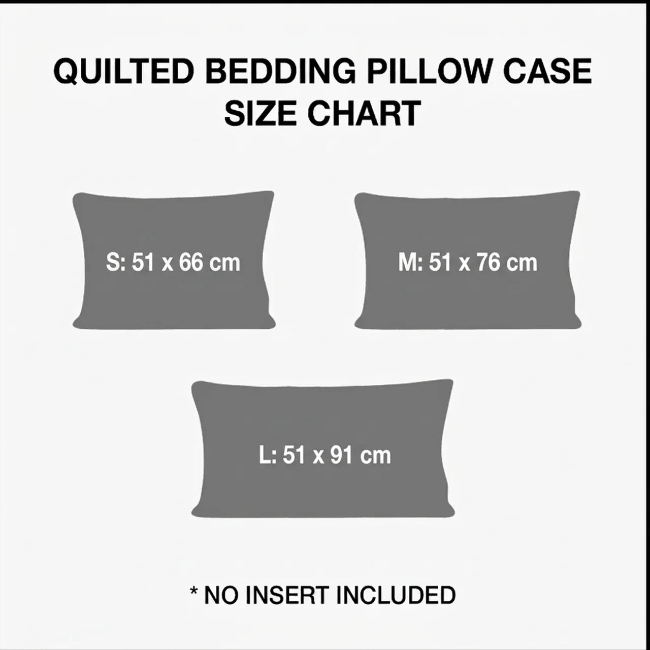 Quilted Bedding Pillow Case Size Chart in centimeters
