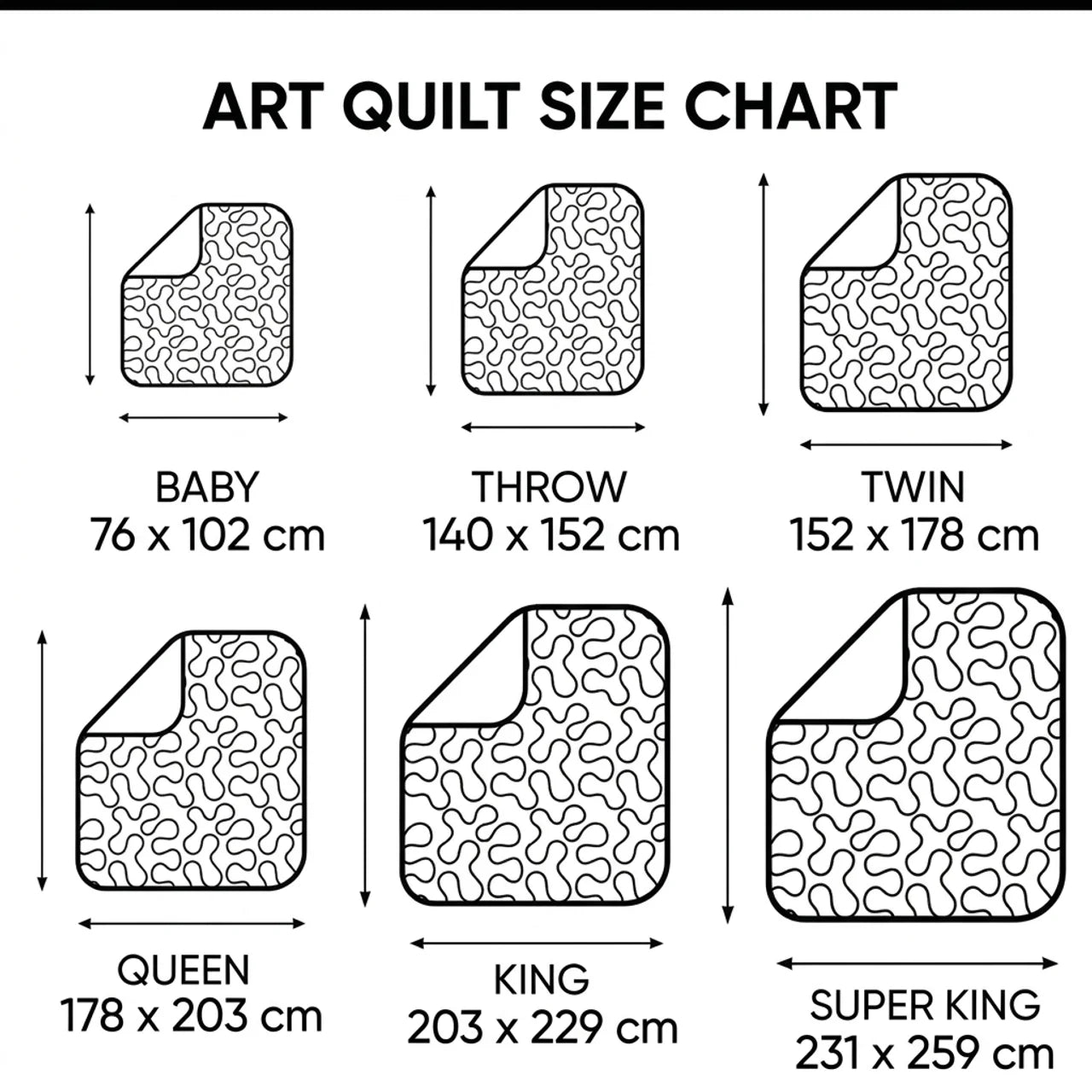 Art Quilt Size Chart in centimeters