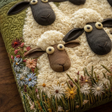 Artistic Quilted Bag Featuring Five Sheep – Available in Two Sizes