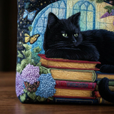 Quilted Bag Featuring Black Cat and Books – Perfect Gift Idea
