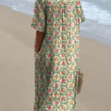 Sophie - Retro Floral Dress in Aqua Green